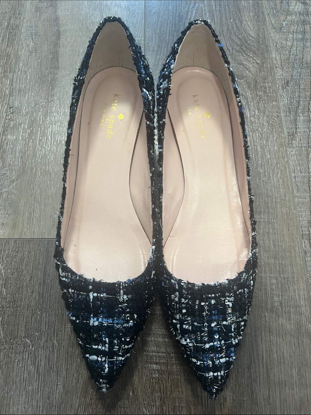 Kate Spade New York tweed pointed-toe flats Black Sz 9.5